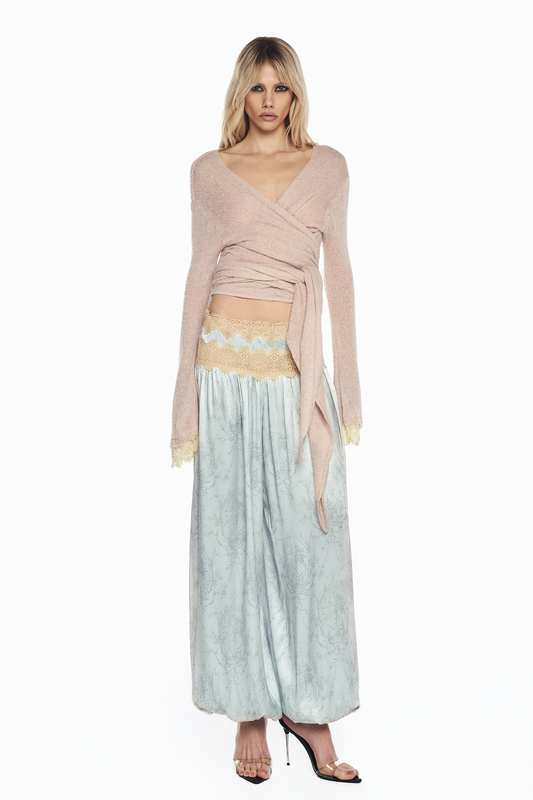 BLUSA CASHECOUER TRICOT ROSA RENDA PUNHO