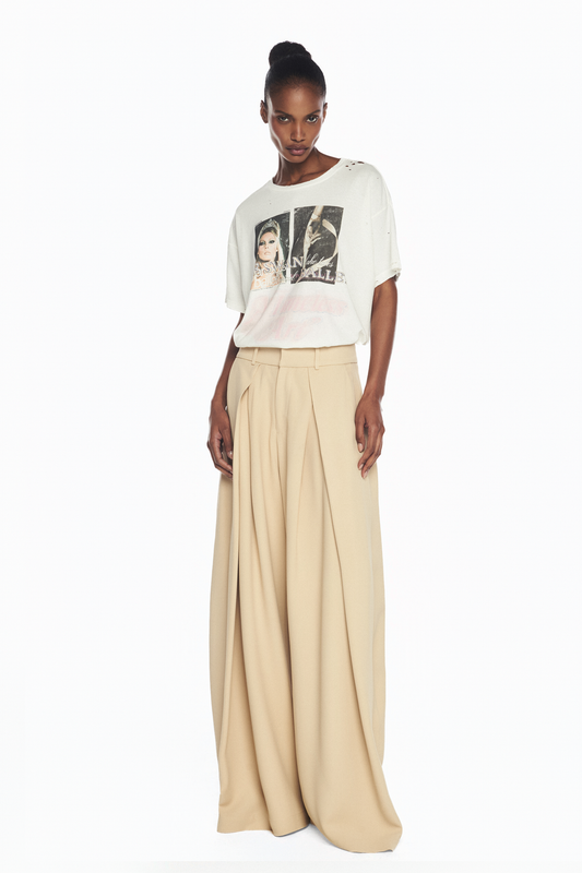 CALÇA ALFAIATARIA PREGAS PERNA AMPLA CREPE HEAVY PATOU BEGE