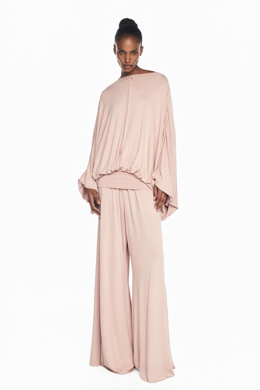 CALÇA CÓS DOBRÁVEL FLARE DE MALHA ROSA
