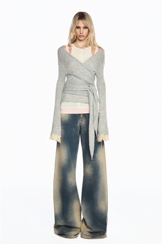 BLUSA CASHECOUER TRICOT CINZA RENDA PUNHO