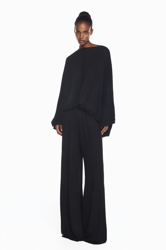 CALÇA CÓS DOBRÁVEL FLARE MALHA PRETA