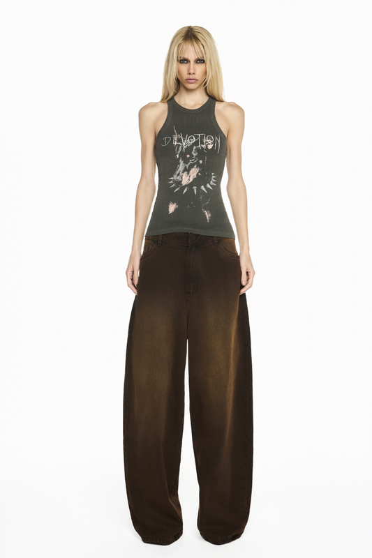 CALÇA JEANS BALLOON MARROM