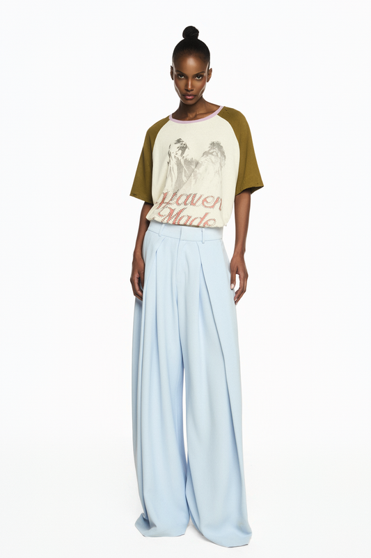 CALÇA ALFAIATARIA PREGAS PERNA AMPLA CREPE HEAVY PATOU AZUL