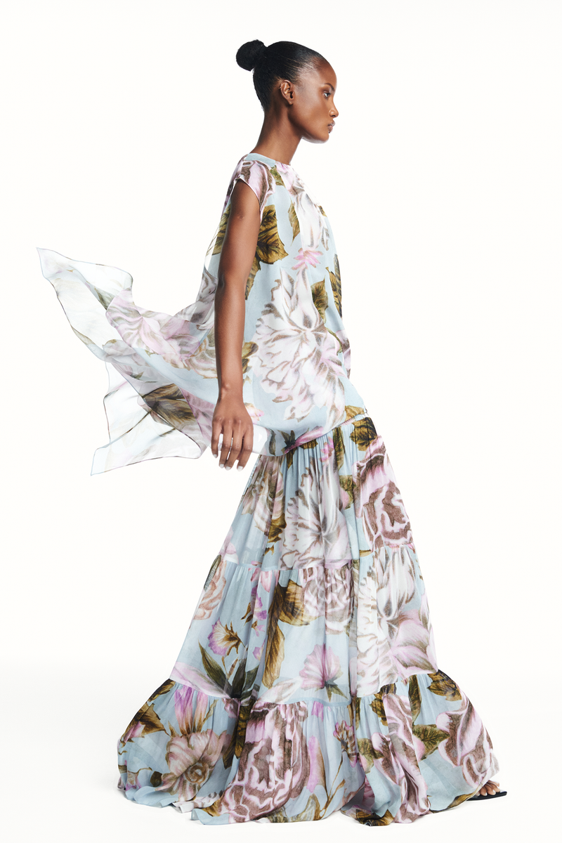 SAIA LONGA CAMADAS PALA LASTEX GEORGETE FLORAL AZUL (8980755415267)