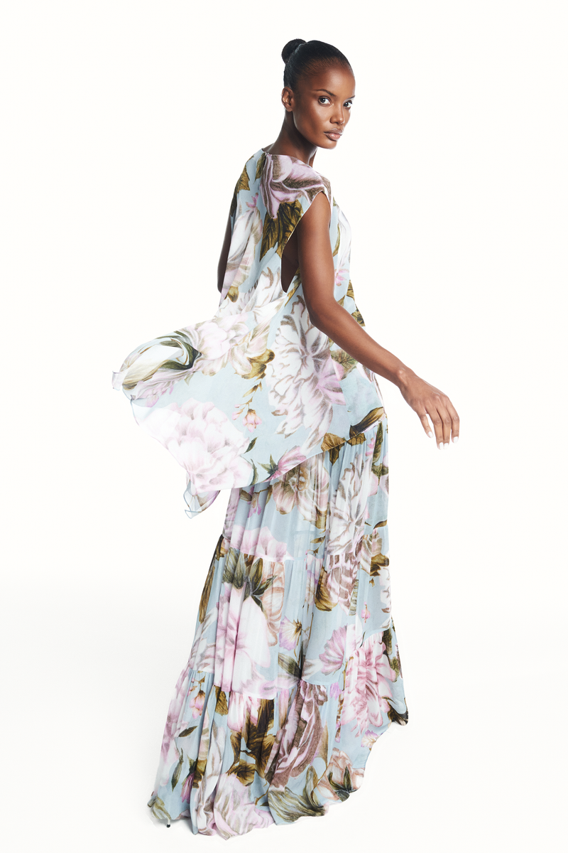 SAIA LONGA CAMADAS PALA LASTEX GEORGETE FLORAL AZUL (8980755415267)