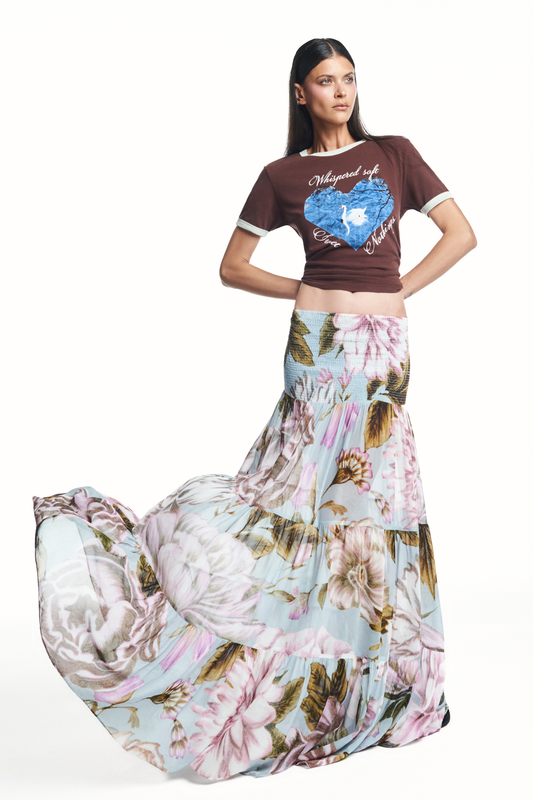 SAIA LONGA CAMADAS PALA LASTEX GEORGETE FLORAL AZUL (8980755415267)