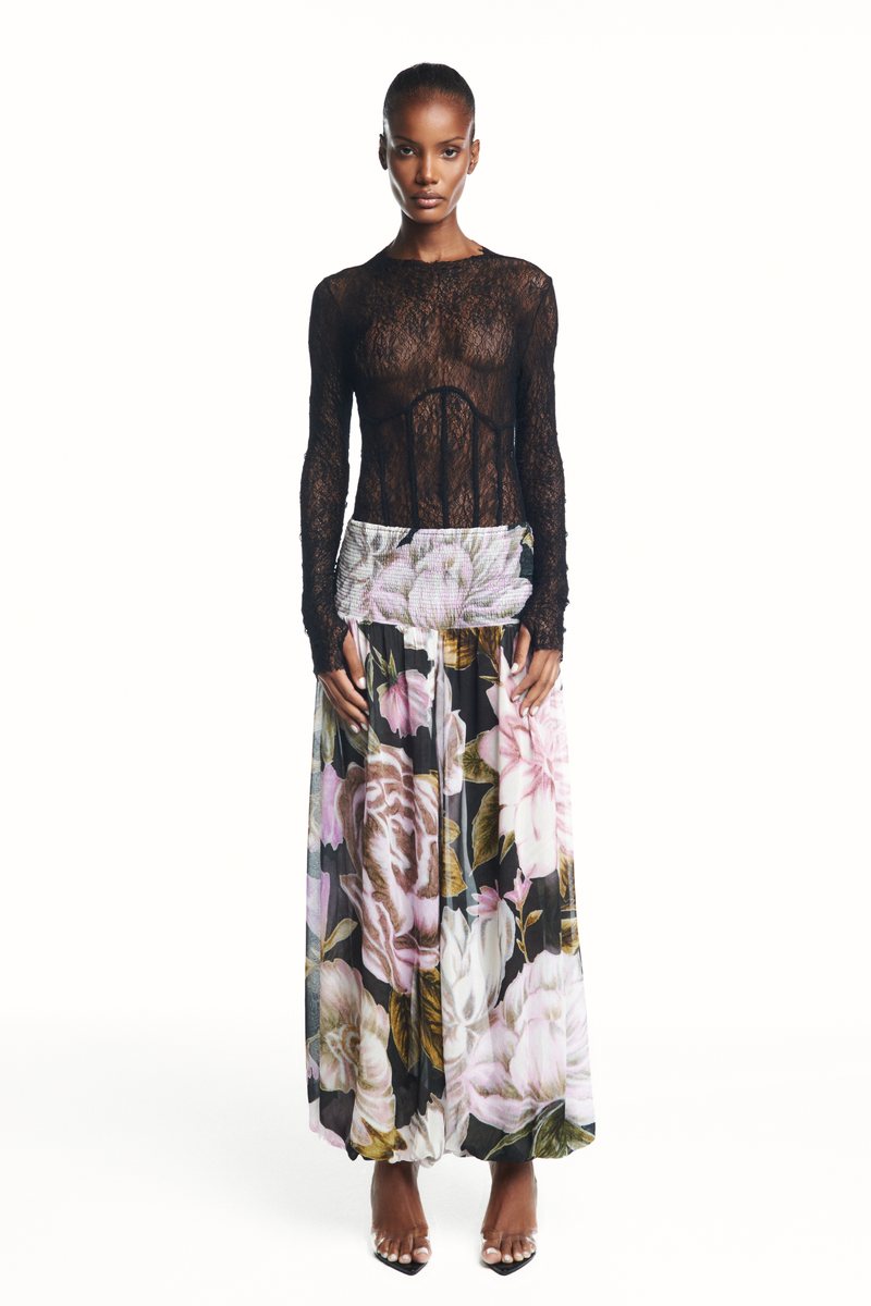 CALÇA PALA E PUNHO LASTEX FLORAL PRETO (8980752892131)