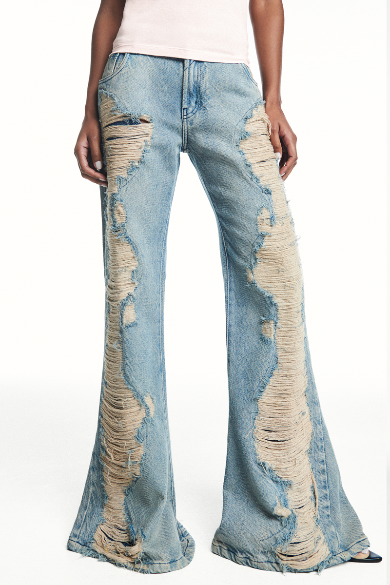 CALÇA JEANS FLARE RASGOS FRONTAIS (8980760527075)