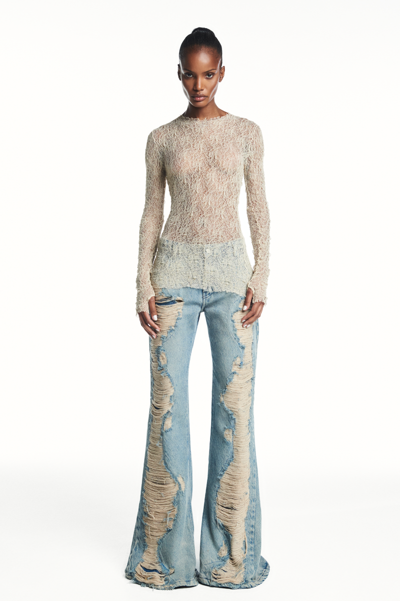CALÇA JEANS FLARE RASGOS FRONTAIS (8980760527075)