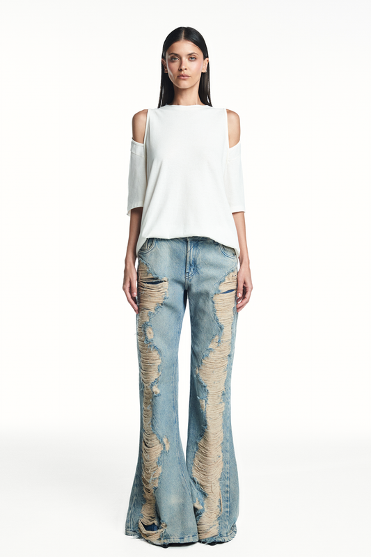 CALÇA JEANS FLARE RASGOS FRONTAIS (8980760527075)