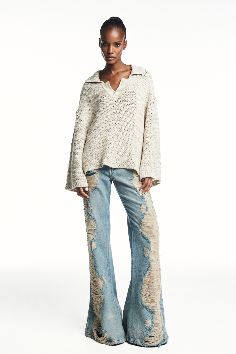 CALÇA JEANS FLARE RASGOS FRONTAIS (8980760527075)