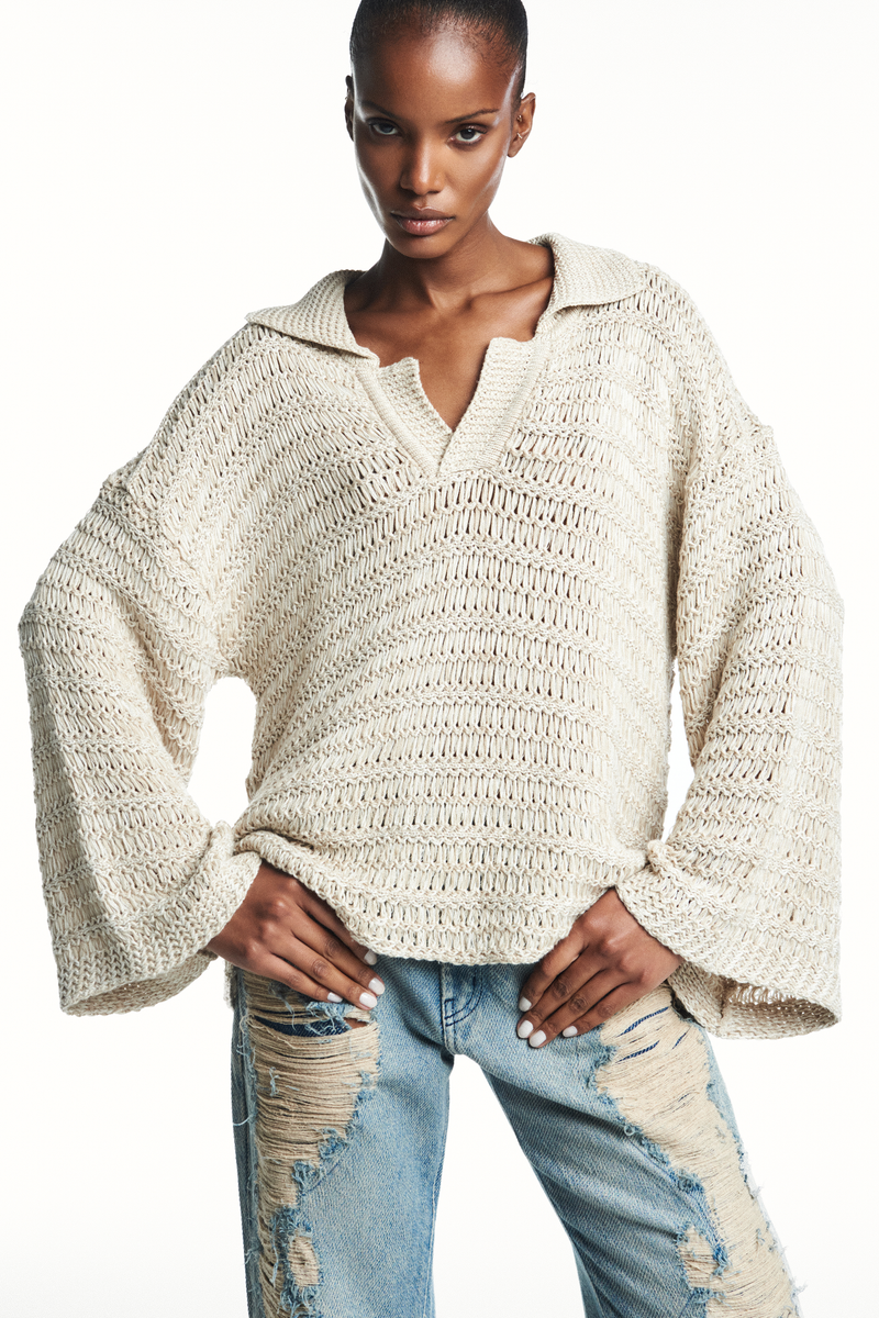 BLUSA MANGA LONGA GOLA TRICOT PONTO REDE BEGE (8980751319267)