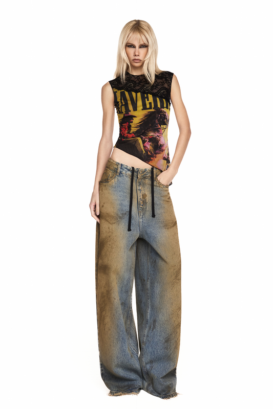 BLUSA SEM MANGA TULE E RENDA MAVERICK