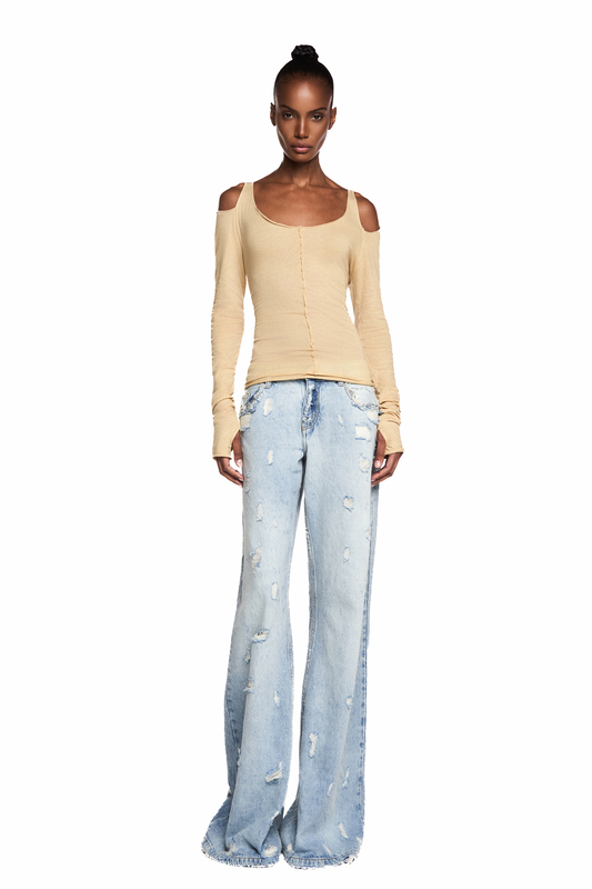 CALÇA JEANS FLARE DESTROYED