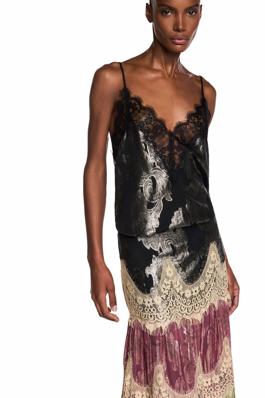 REGATA DECOTE RENDA JACQUARD LUREX PRETO