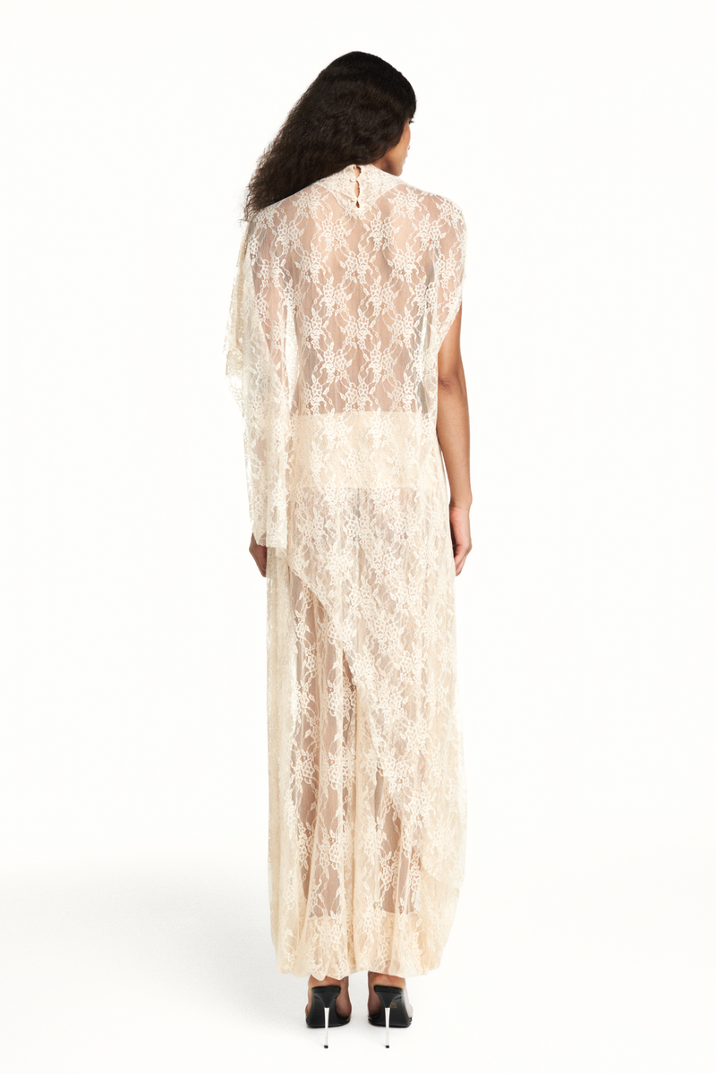 BLUSA KAFTAN ASSIMÉTRICA RENDA BEGE