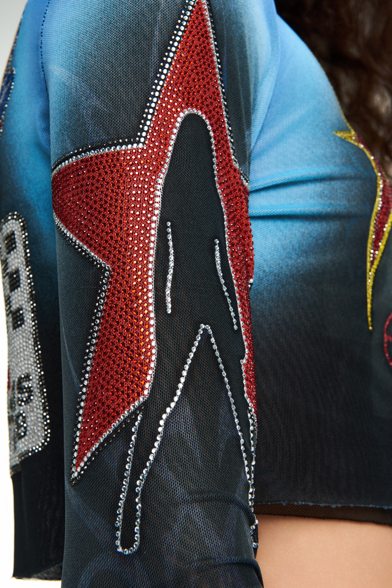 BLUSA CROPPED MANGA LONGA TULE MOTOCROSS PEDRA