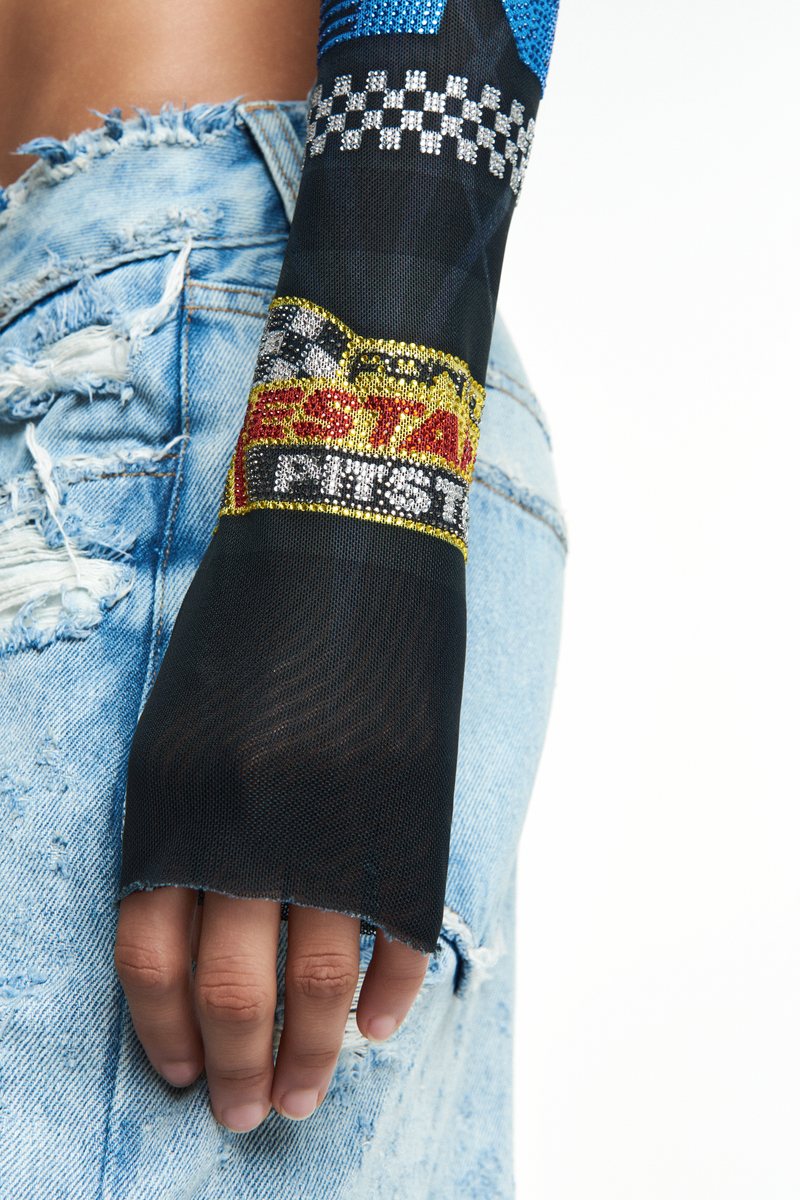 BLUSA CROPPED MANGA LONGA TULE MOTOCROSS PEDRA