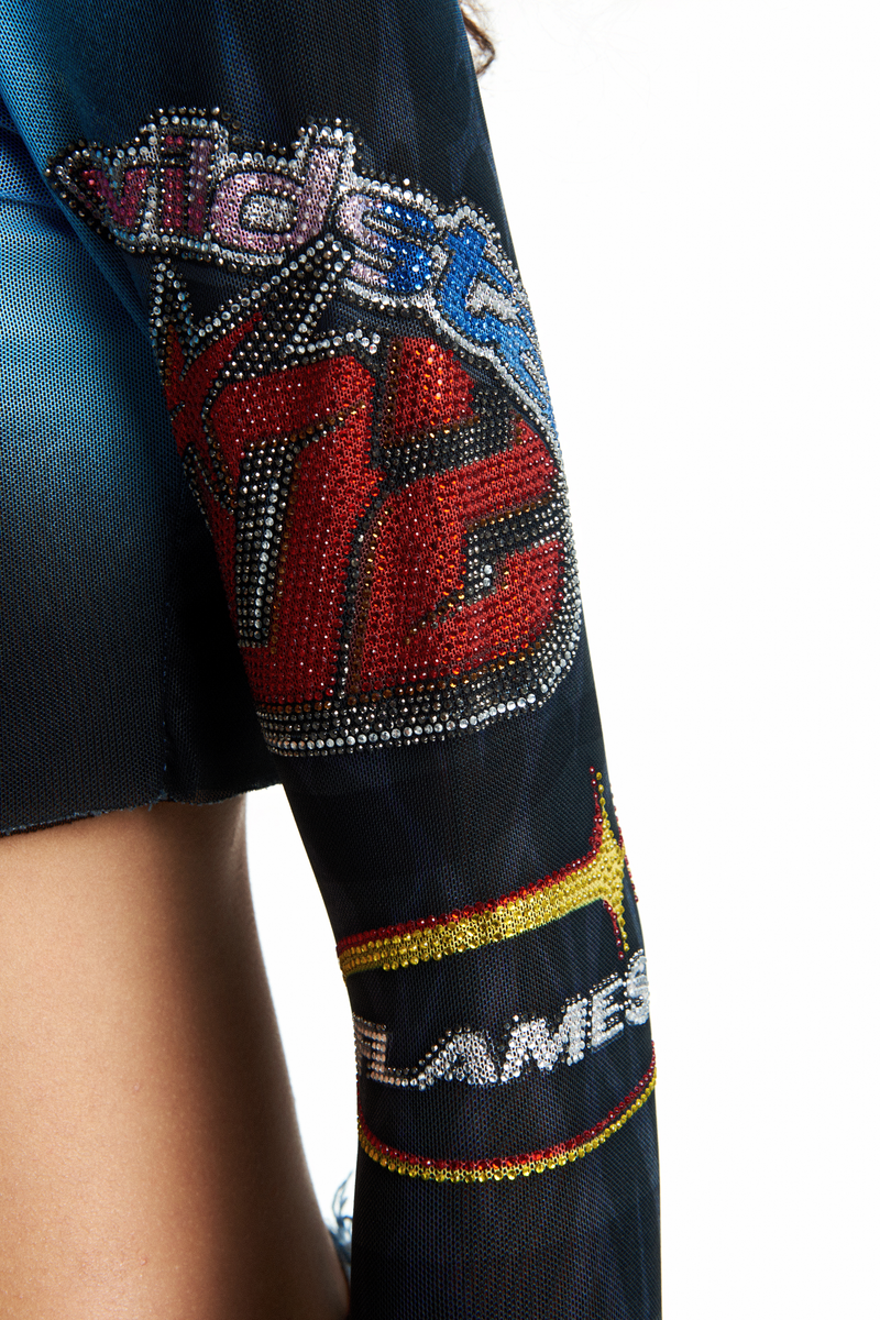 BLUSA CROPPED MANGA LONGA TULE MOTOCROSS PEDRA