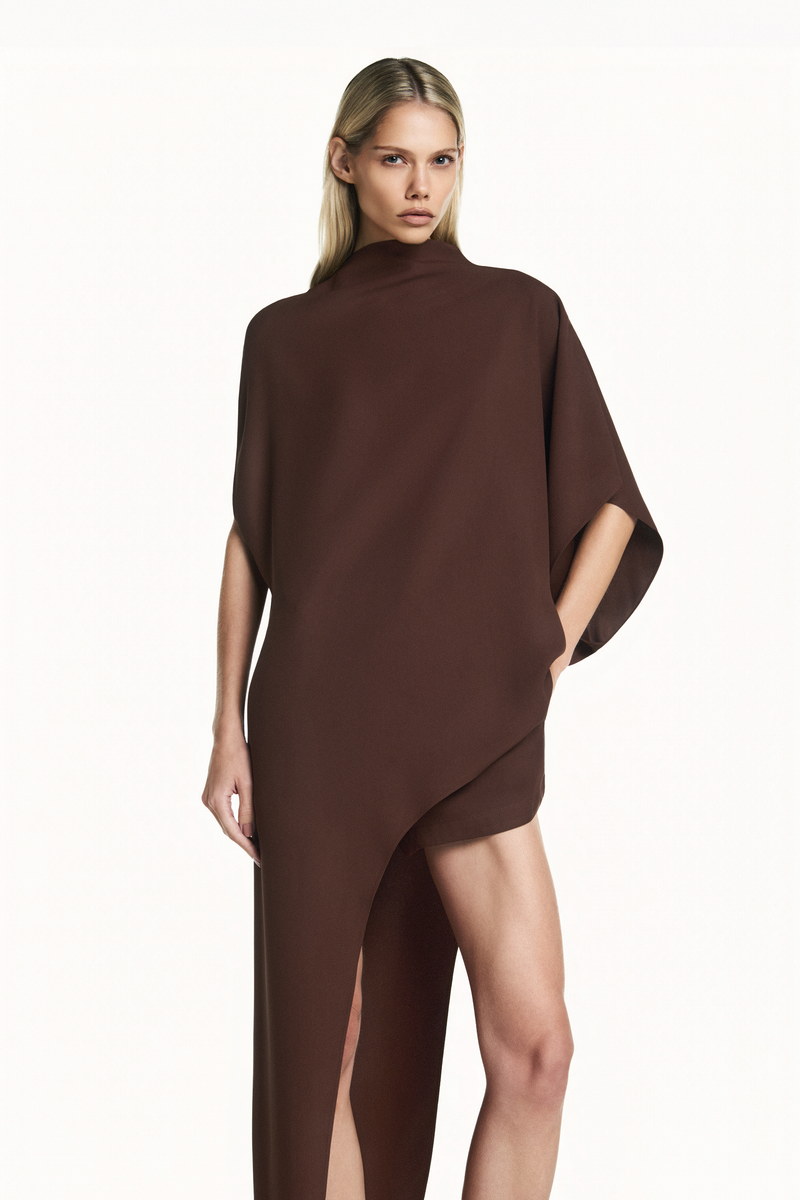 BLUSA KAFTAN ASSIMÉTRICA PATOU MARROM