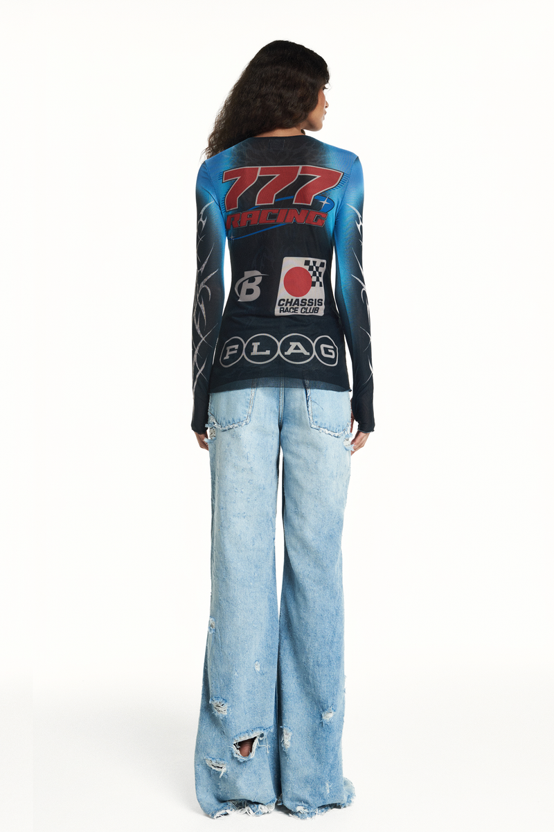 CALÇA JEANS PREGA INTERNA FLARE DESTROYED