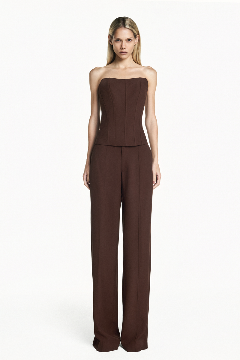 CALÇA ALFAIATARIA PERNA RETA FRISO FRONTAL PATOU MARROM