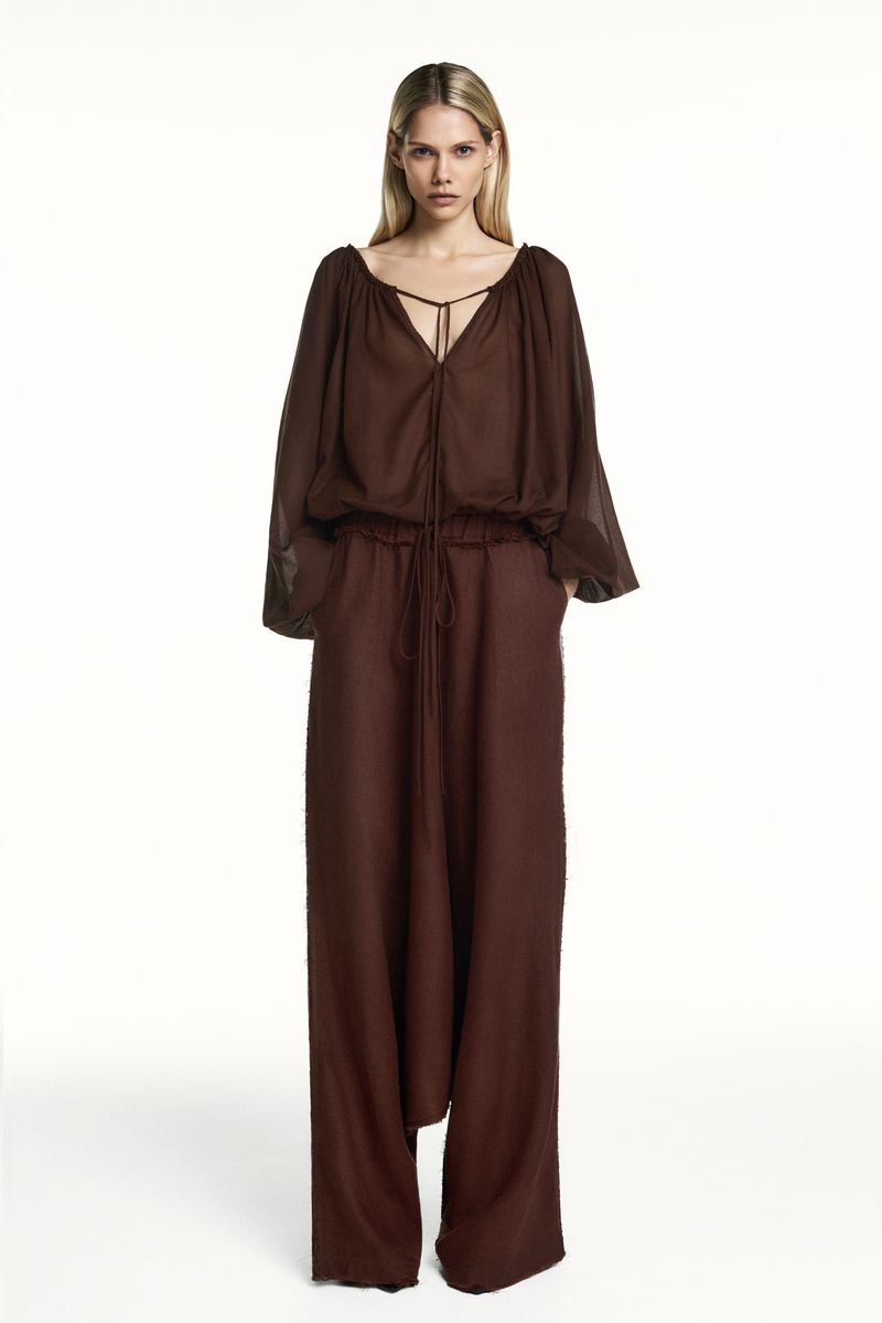 CALÇA SARUEL LINHO MARROM