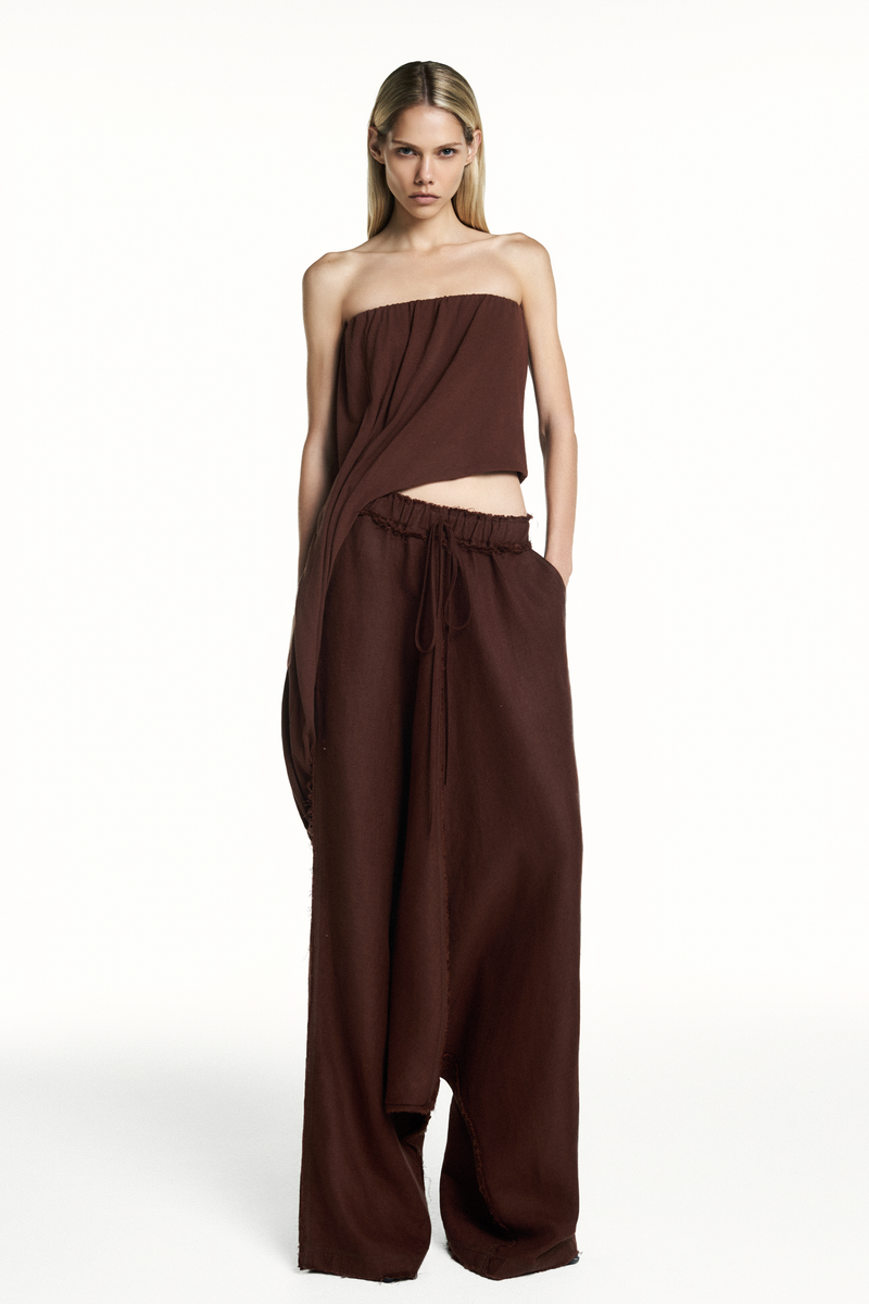 BLUSA TOMARA QUE CAIA BARRA TORCIDA MARROM