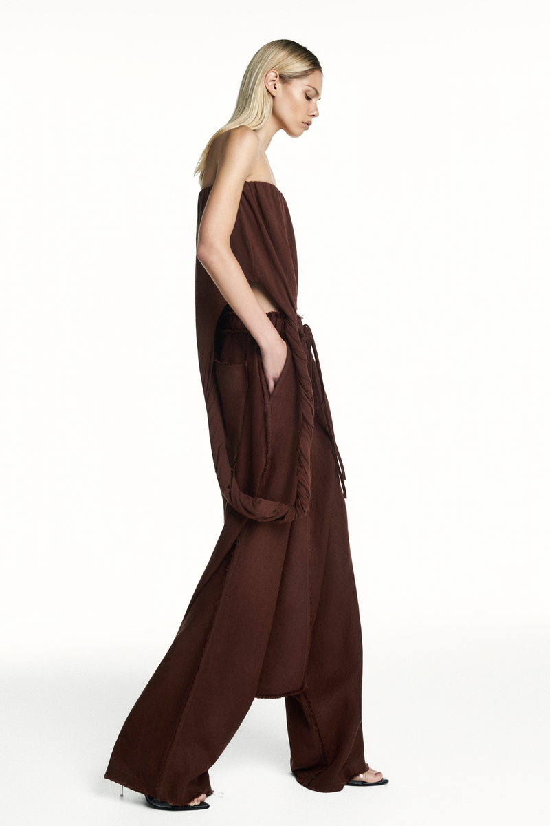 BLUSA TOMARA QUE CAIA BARRA TORCIDA MARROM