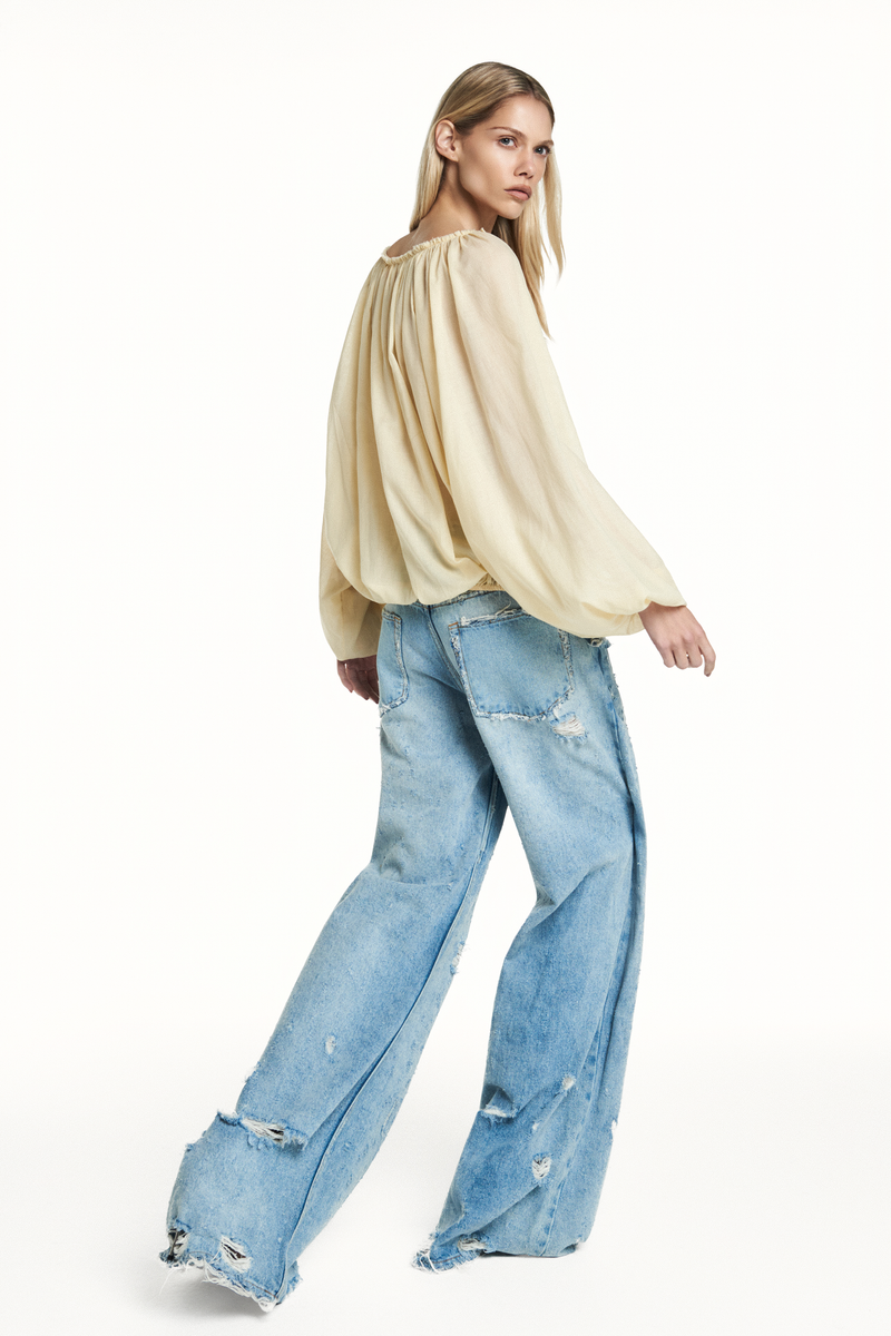 BATA AMPLA MANGA LONGA ELÁSTICOS MANGAS E BARRA ALGODÃO MANTEIGA