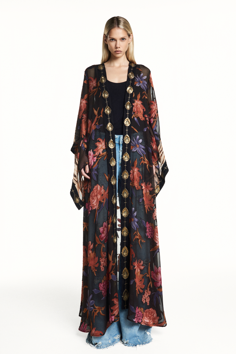 KIMONO LONGO PATCHWORK GEORGETE DEVORÊ FLORAL