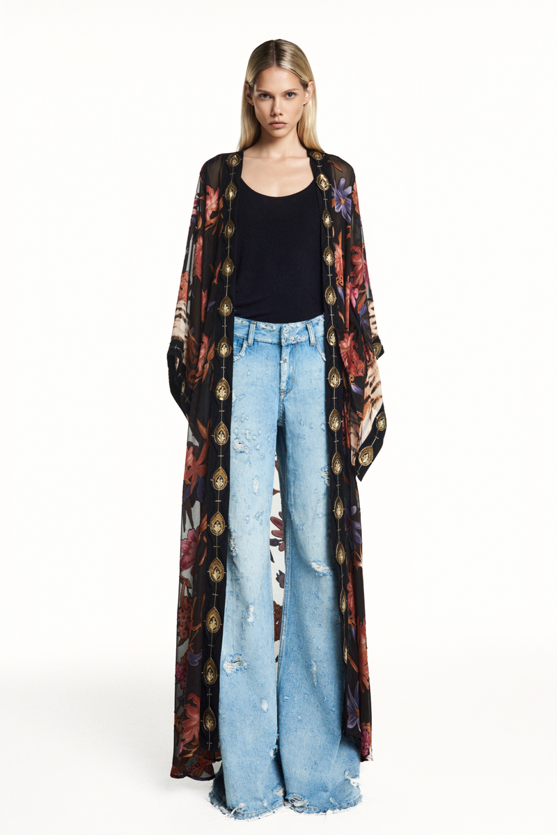 KIMONO LONGO PATCHWORK GEORGETE DEVORÊ FLORAL