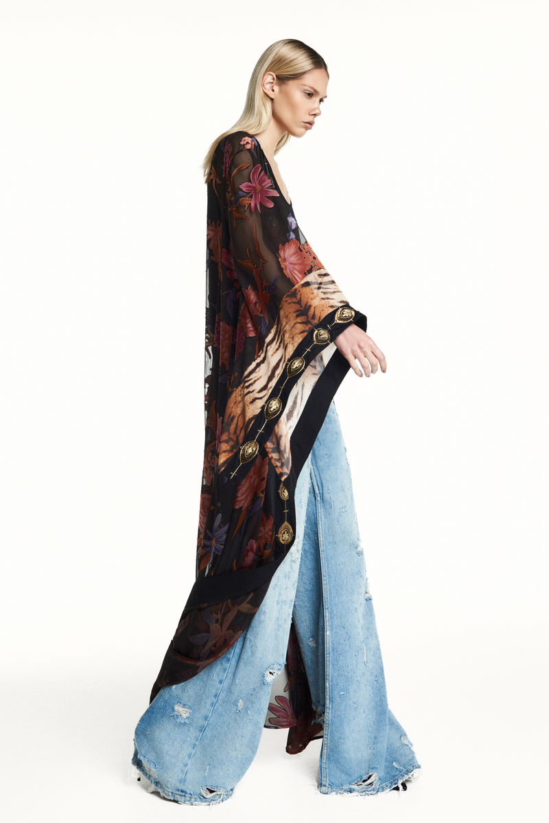 KIMONO LONGO PATCHWORK GEORGETE DEVORÊ FLORAL