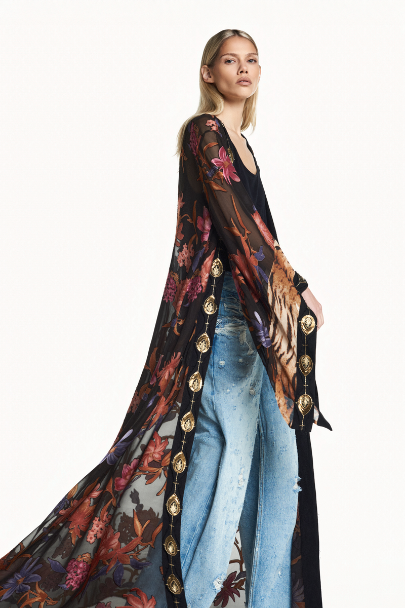KIMONO LONGO PATCHWORK GEORGETE DEVORÊ FLORAL