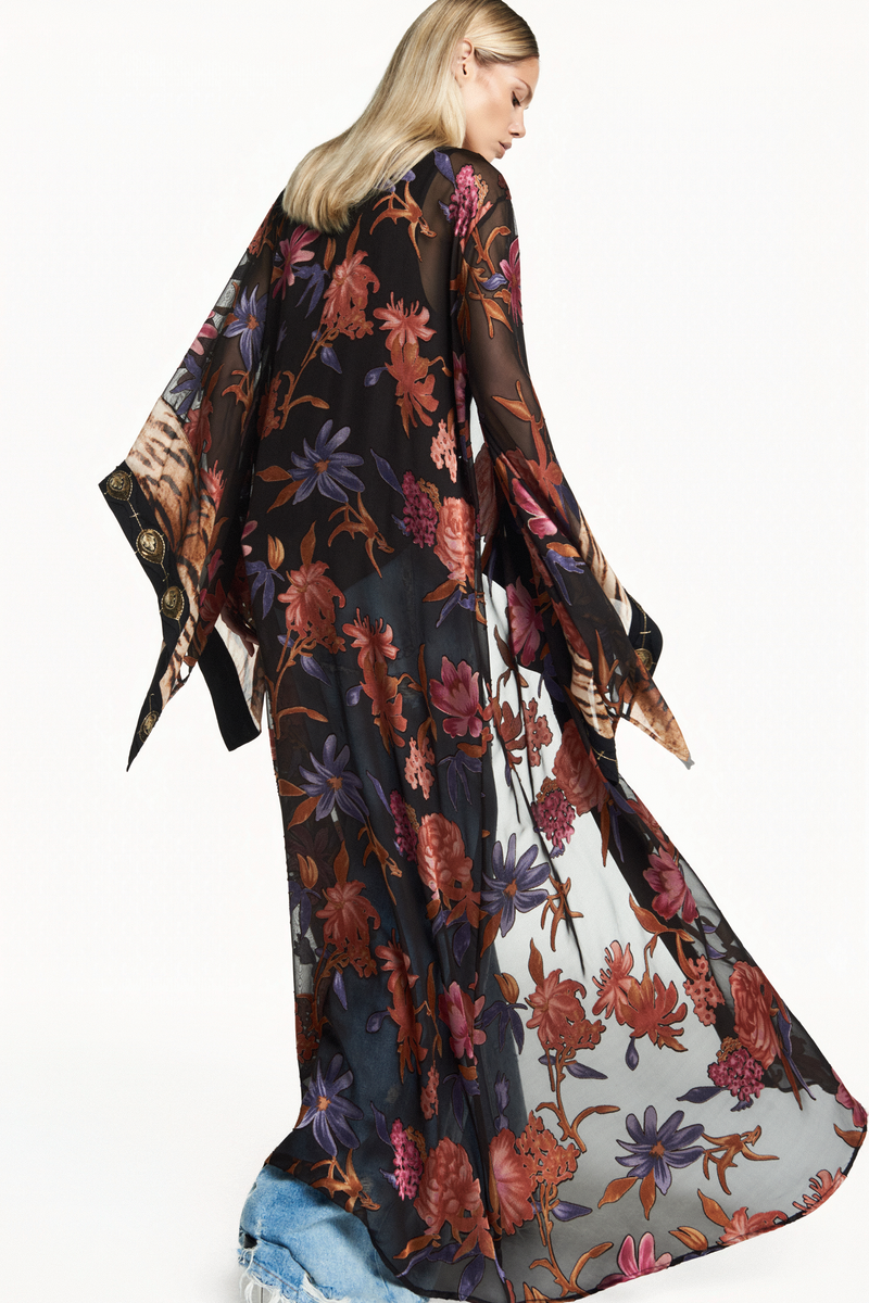 KIMONO LONGO PATCHWORK GEORGETE DEVORÊ FLORAL