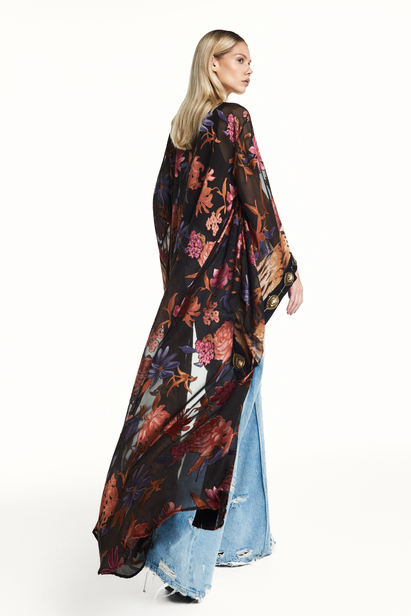 KIMONO LONGO PATCHWORK GEORGETE DEVORÊ FLORAL