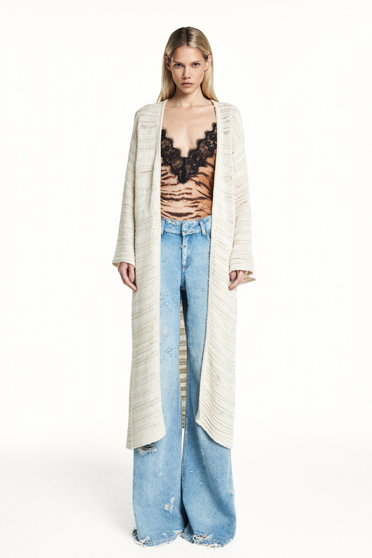 TRICOT LONGO PONTO REDE BEGE