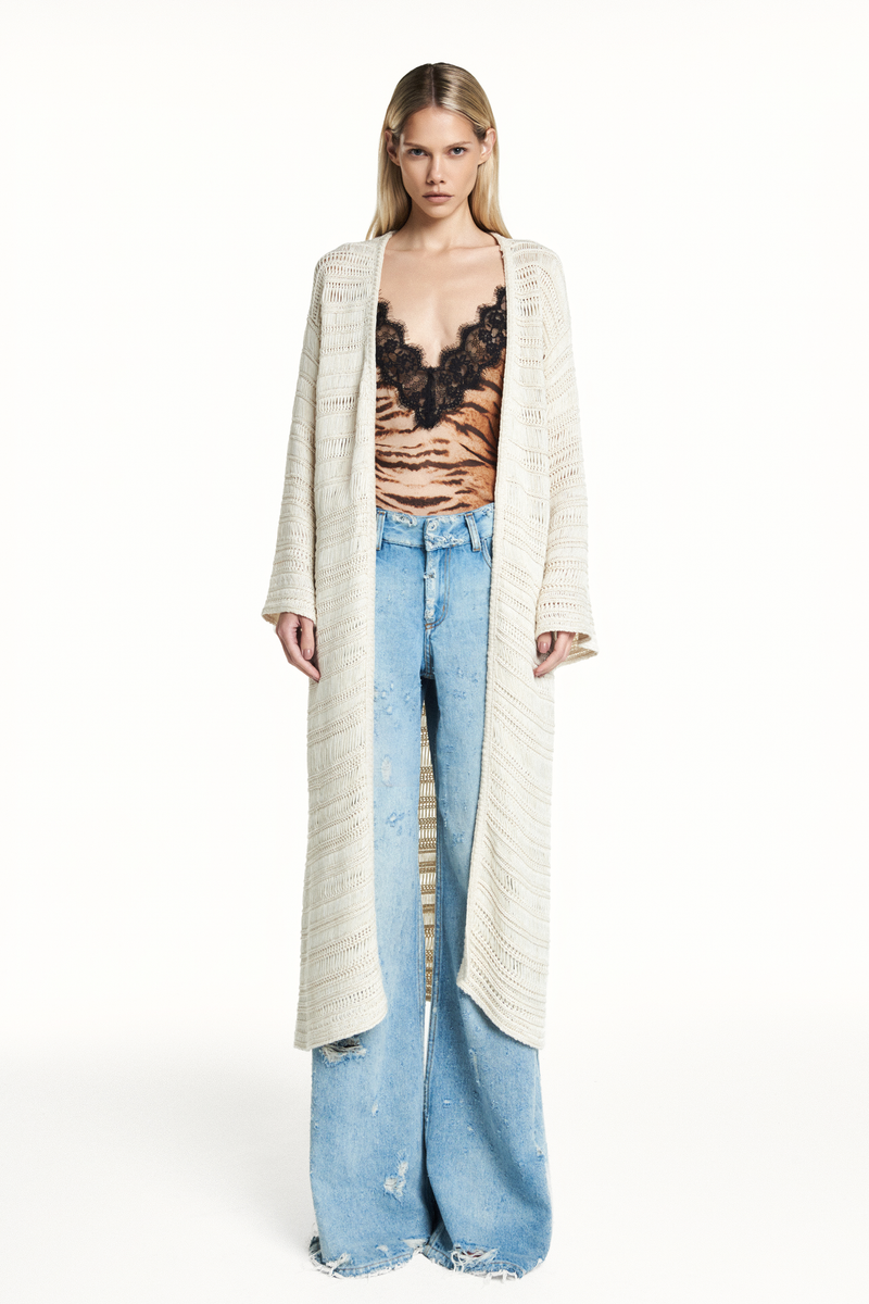 TRICOT LONGO PONTO REDE BEGE