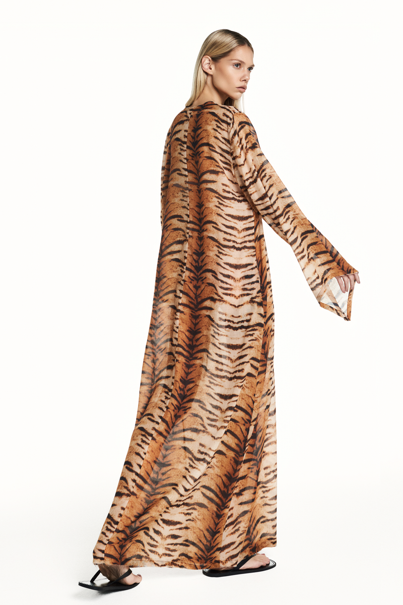 VESTIDO TÚNICA LONGO MANGA LONGA ALGODÃO TIGRE