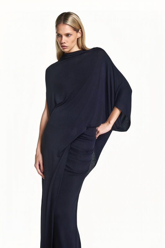 BLUSA KAFTAN ASSIMÉTRICA MALHA PRETA