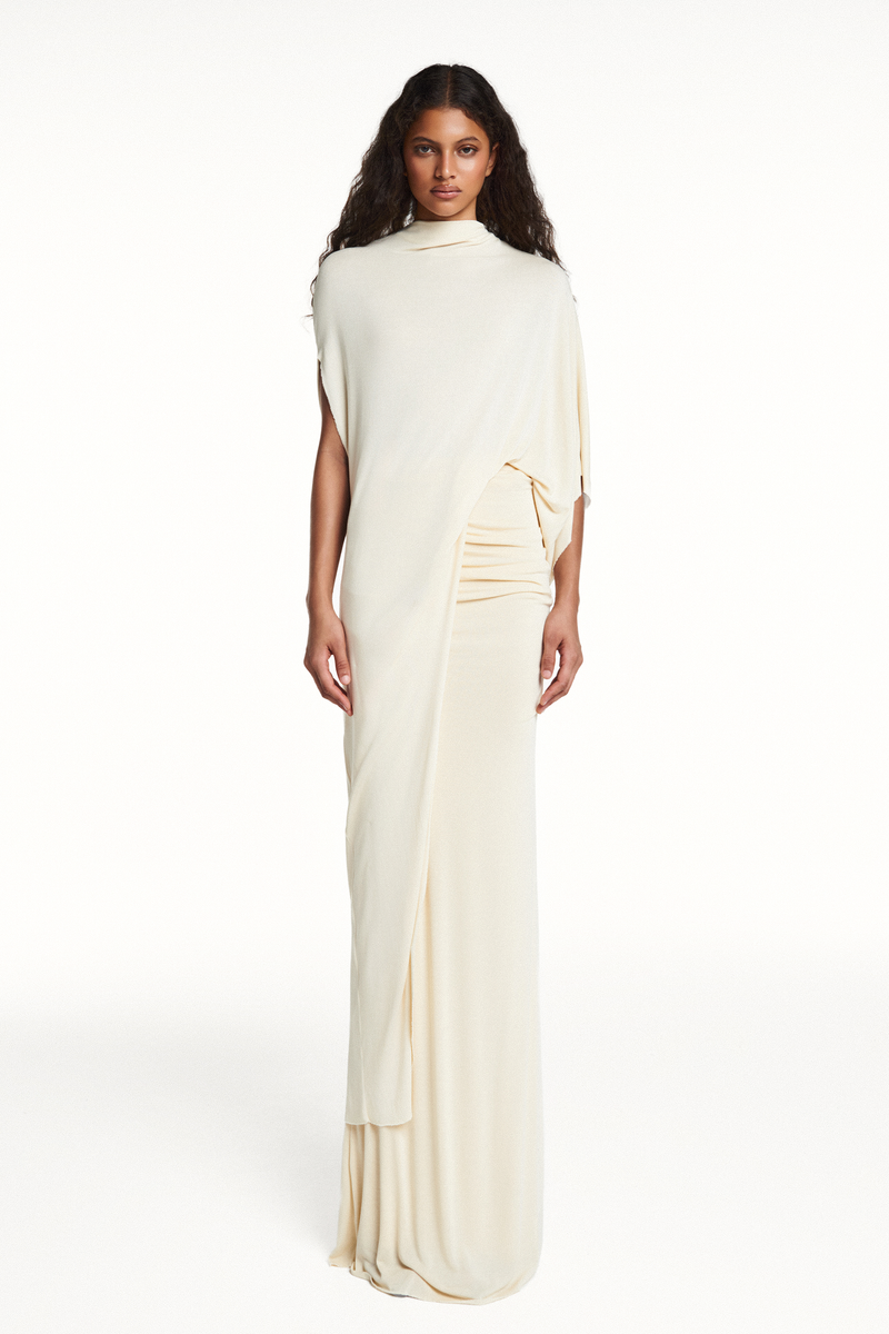 BLUSA KAFTAN ASSIMÉTRICA MALHA MANTEIGA