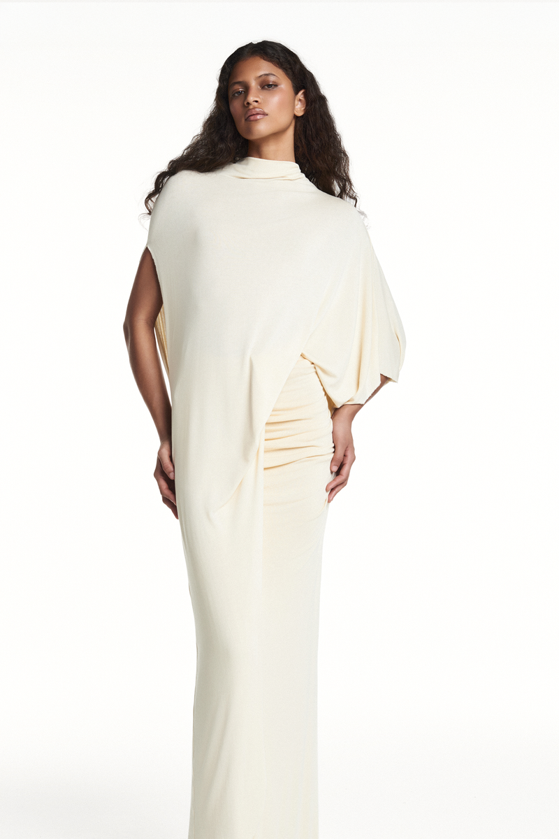 BLUSA KAFTAN ASSIMÉTRICA MALHA MANTEIGA