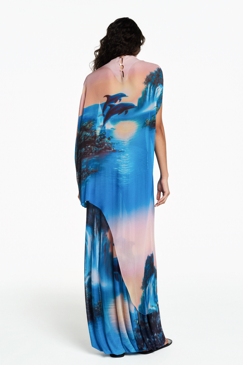 CALÇA PALA DRAPEADA ELÁSTICO BARRA TULE GOLFINHO AZUL