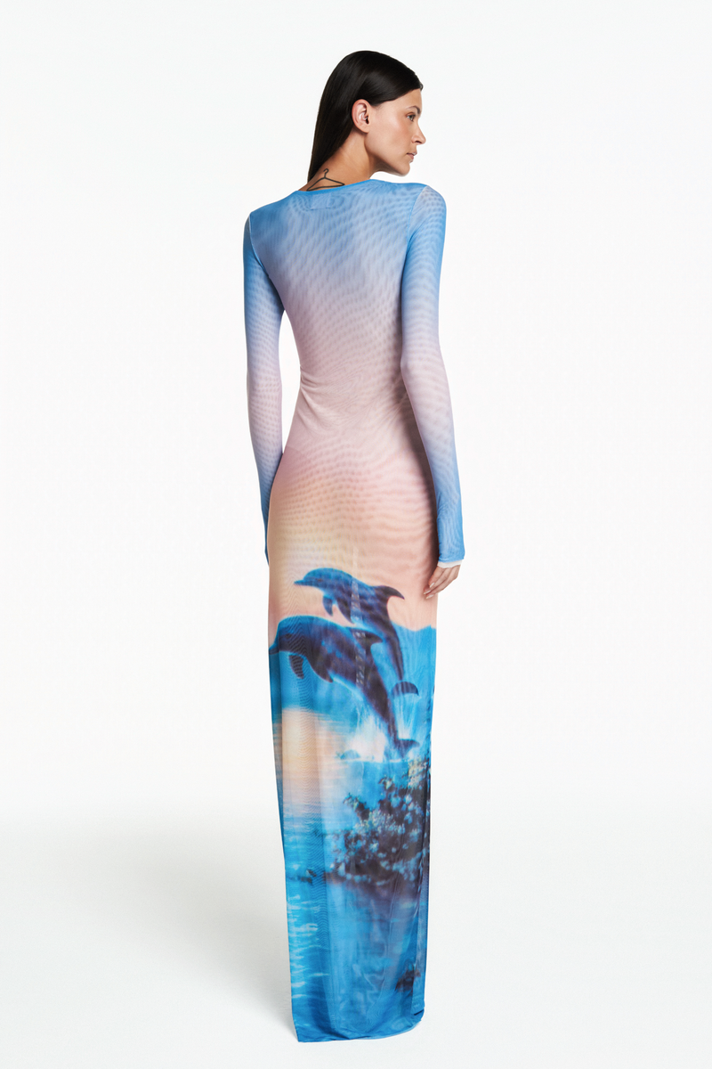 VESTIDO LONGO TULE GOLFINHO AZUL