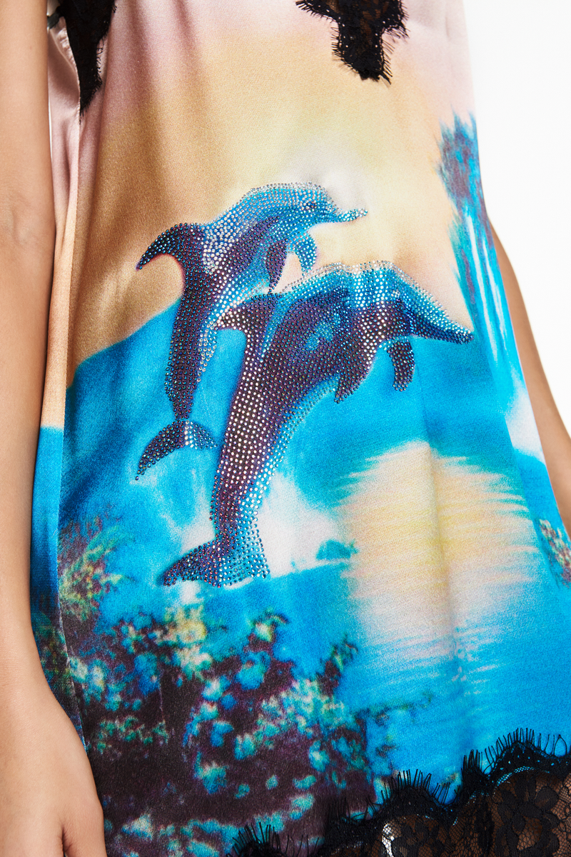 VESTIDO CURTO CETIM GOLFINHO AZUL