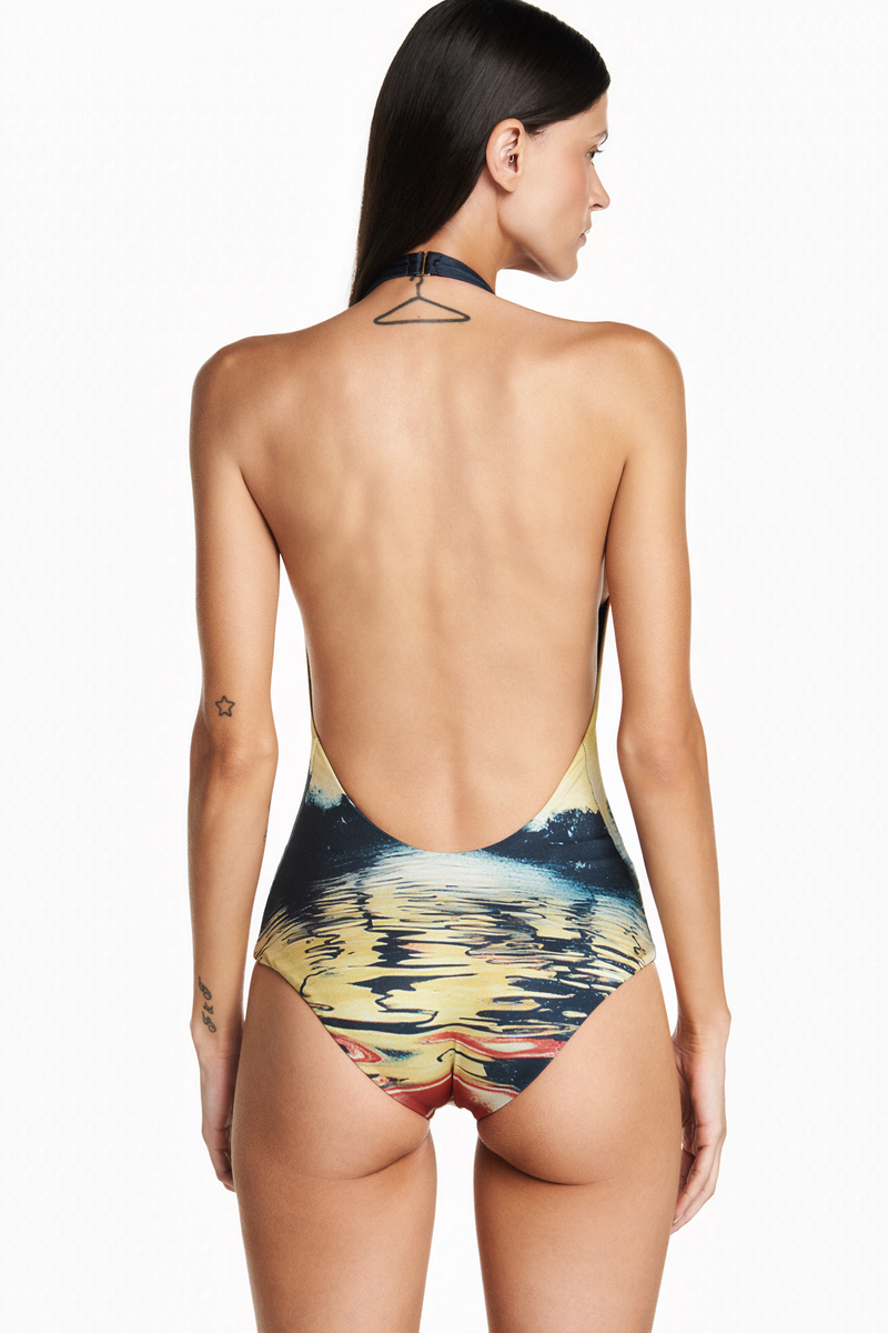 MAIÔ DECOTE PROFUNDO GOLFINHO AMARELO