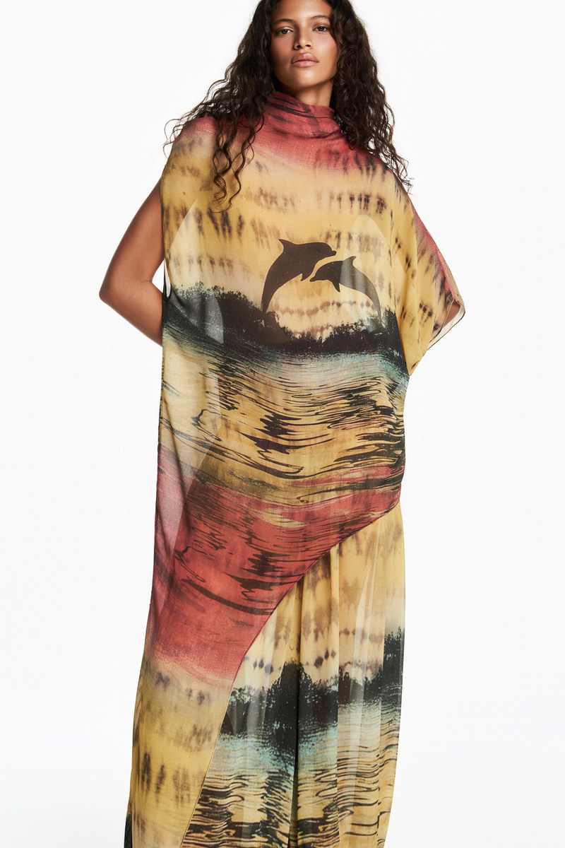 BLUSA KAFTAN ASSIMÉTRICO GEORGETE GOLFINHO AMARELO