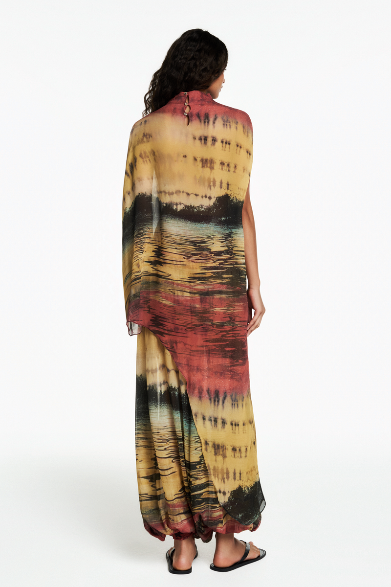 BLUSA KAFTAN ASSIMÉTRICO GEORGETE GOLFINHO AMARELO