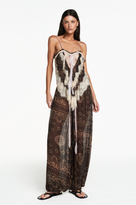 REGATA CHIFFON BANDANA MARROM COM RENDA