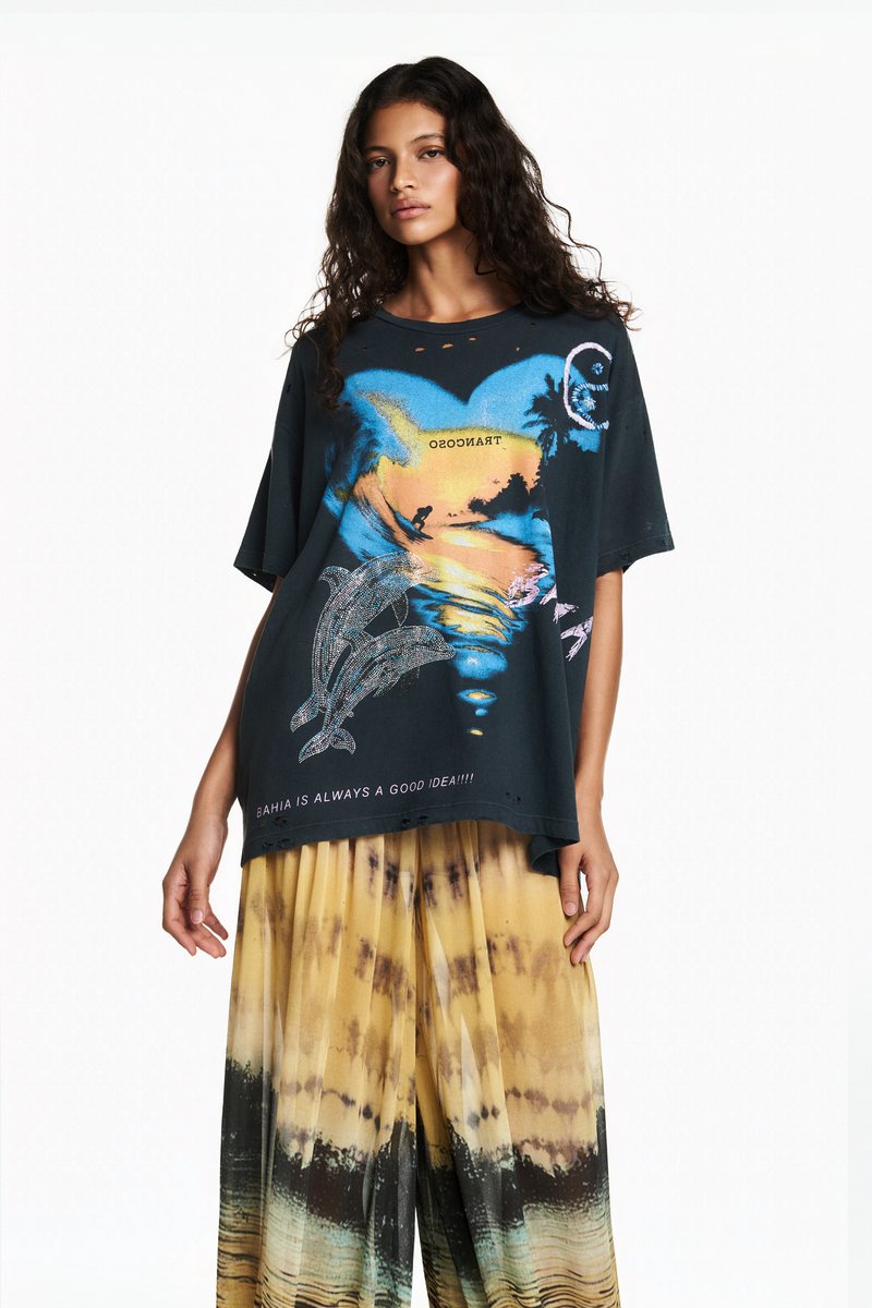 CALÇA PALA E BARRA LASTEX GEORGETE GOLFINHO AMARELO